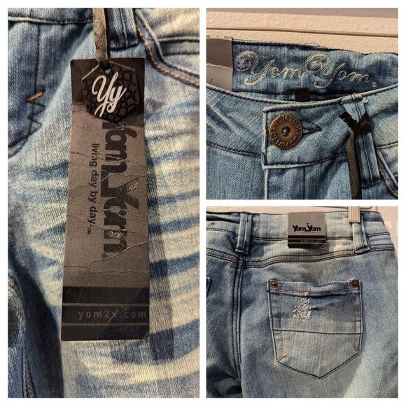 NWT Yam Yam straight leg distressed white washed denim jeans Sz 4 - Picture 6 of 10